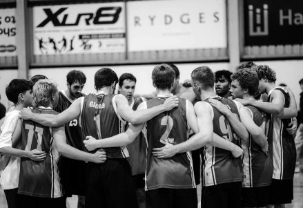 A team huddled together